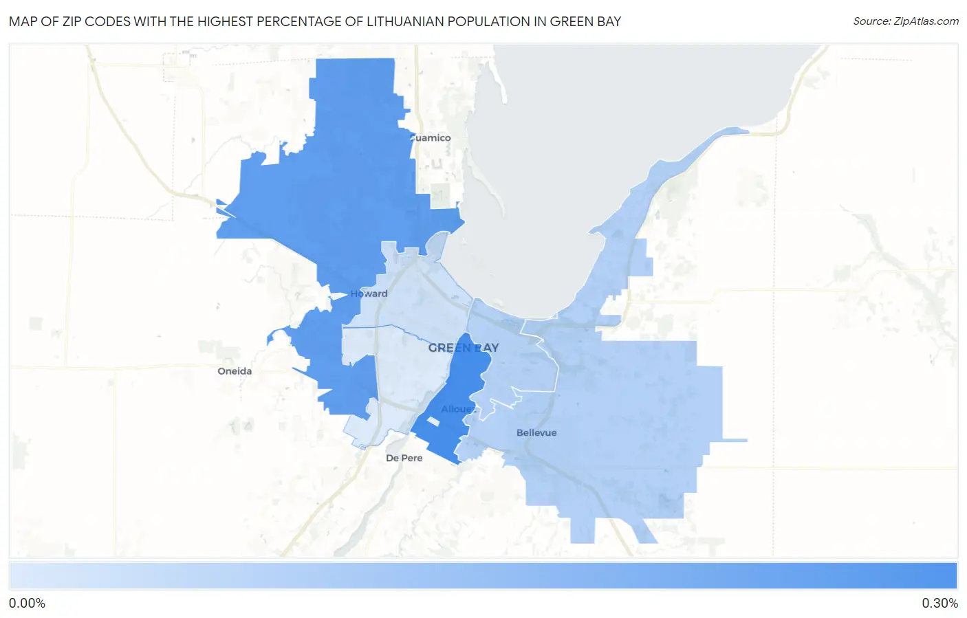 Zip Codes with the Highest Percentage of Lithuanian Population in Green Bay Map