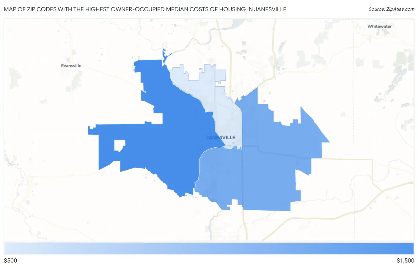 Zip Codes with the Highest Owner-Occupied Median Costs of Housing in Janesville Map