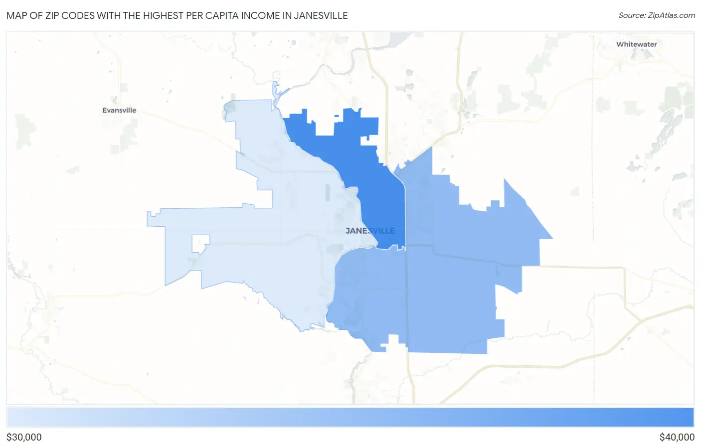 Zip Codes with the Highest Per Capita Income in Janesville Map