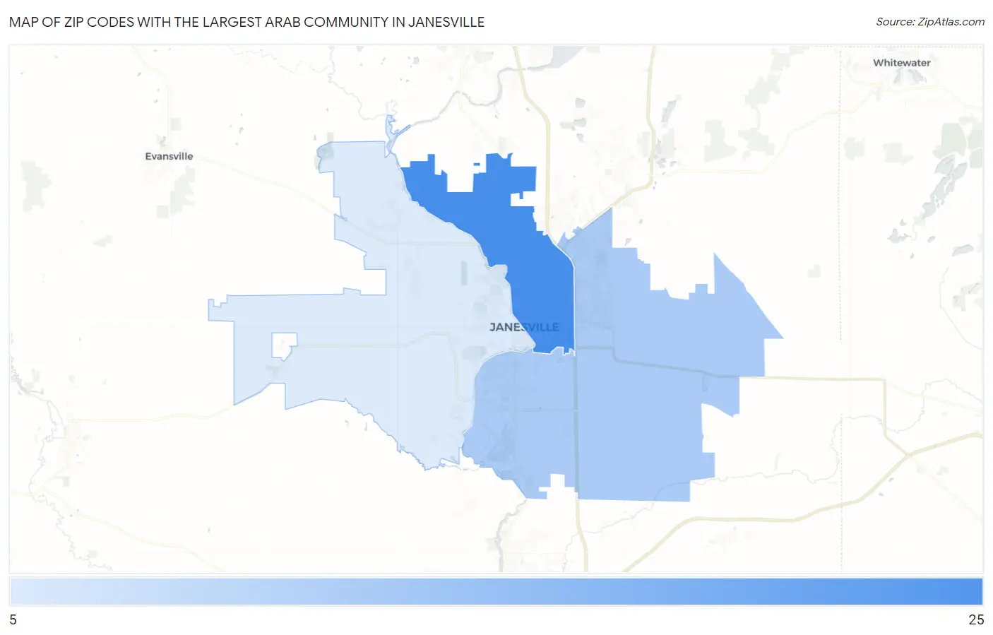 Zip Codes with the Largest Arab Community in Janesville Map