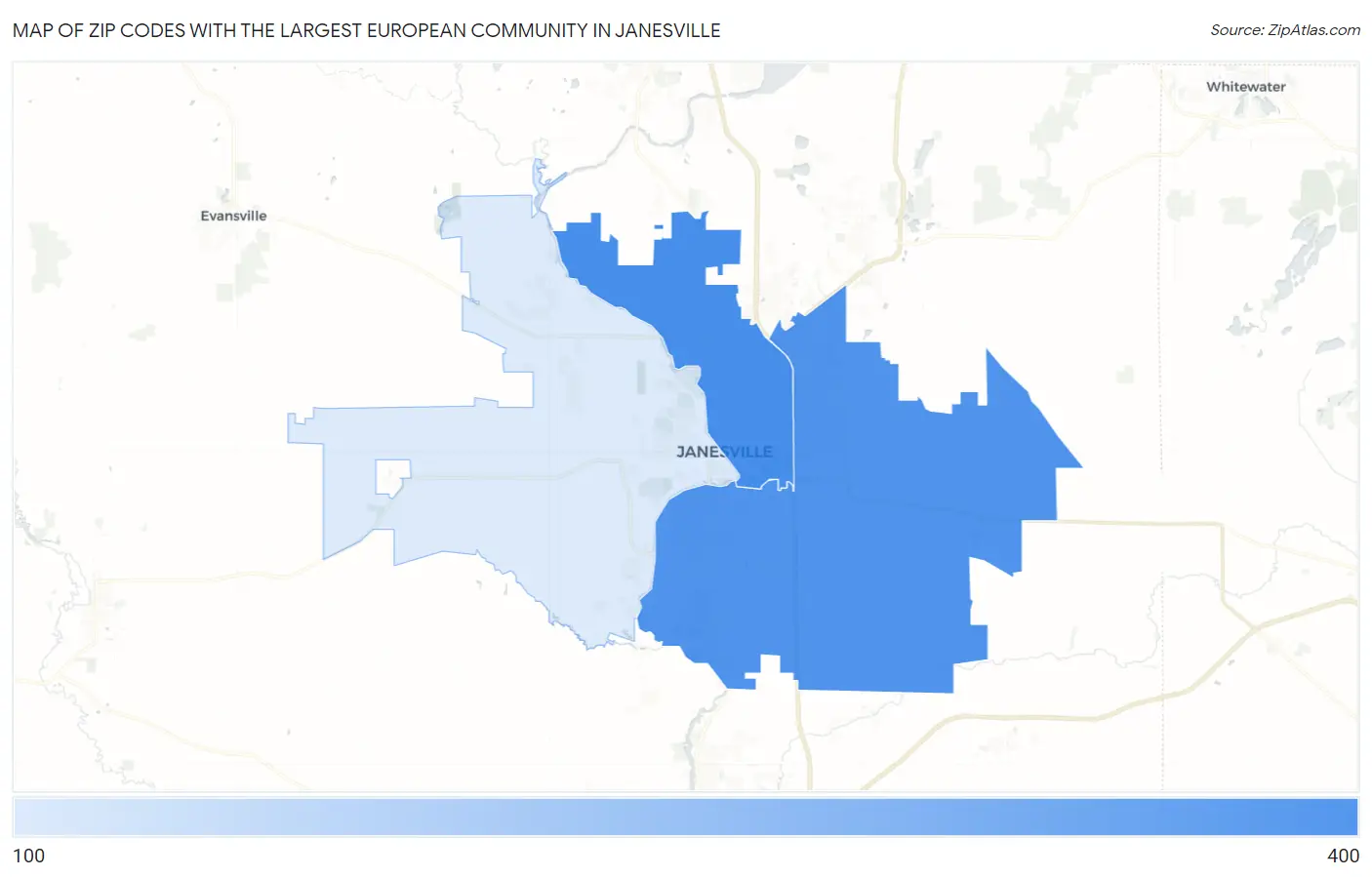 Zip Codes with the Largest European Community in Janesville Map