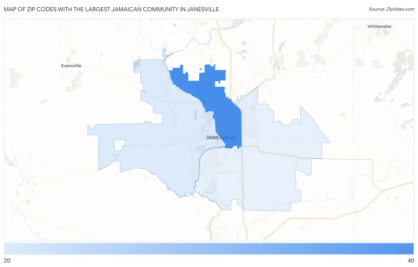 Zip Codes with the Largest Jamaican Community in Janesville Map
