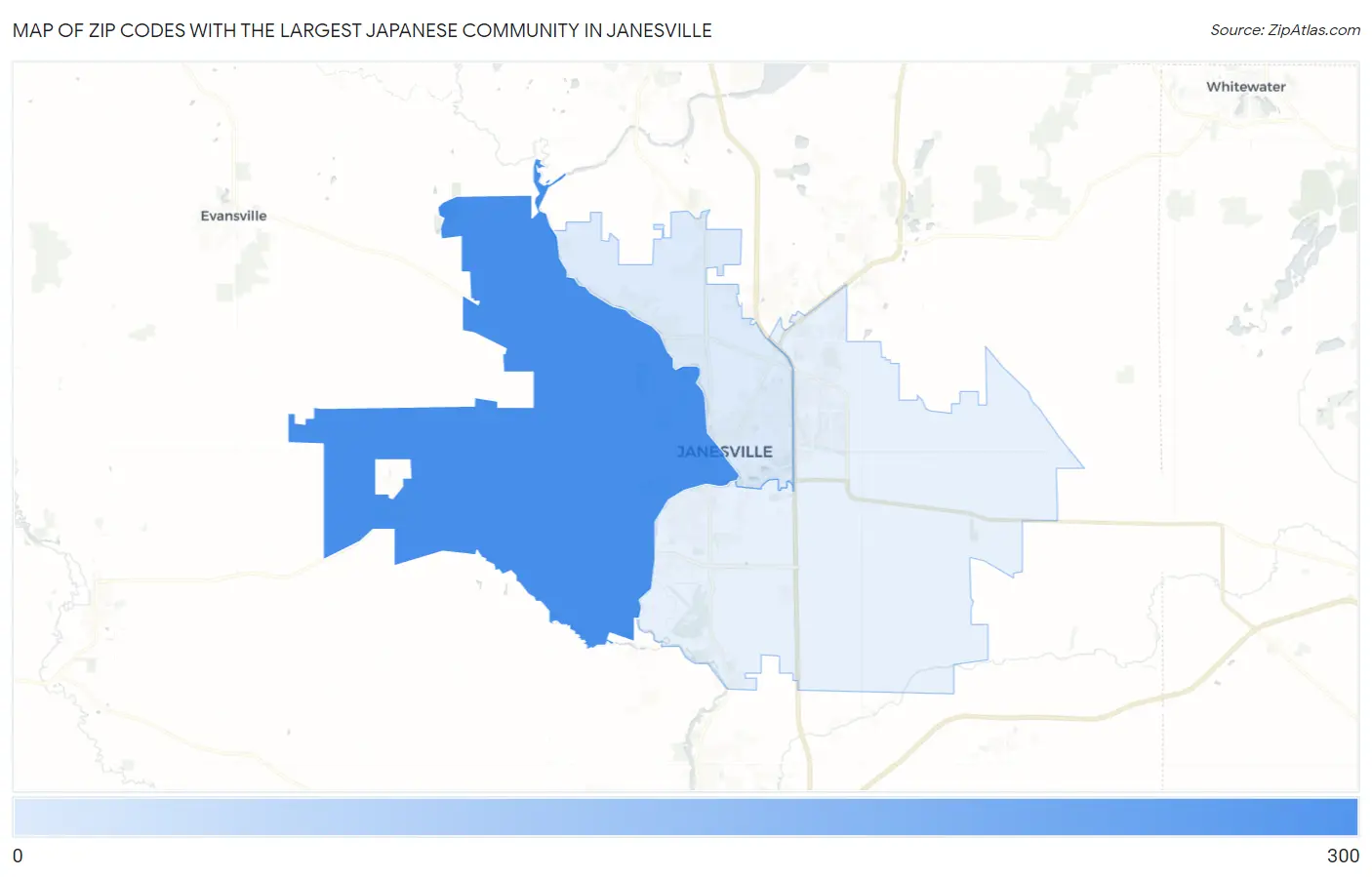 Zip Codes with the Largest Japanese Community in Janesville Map