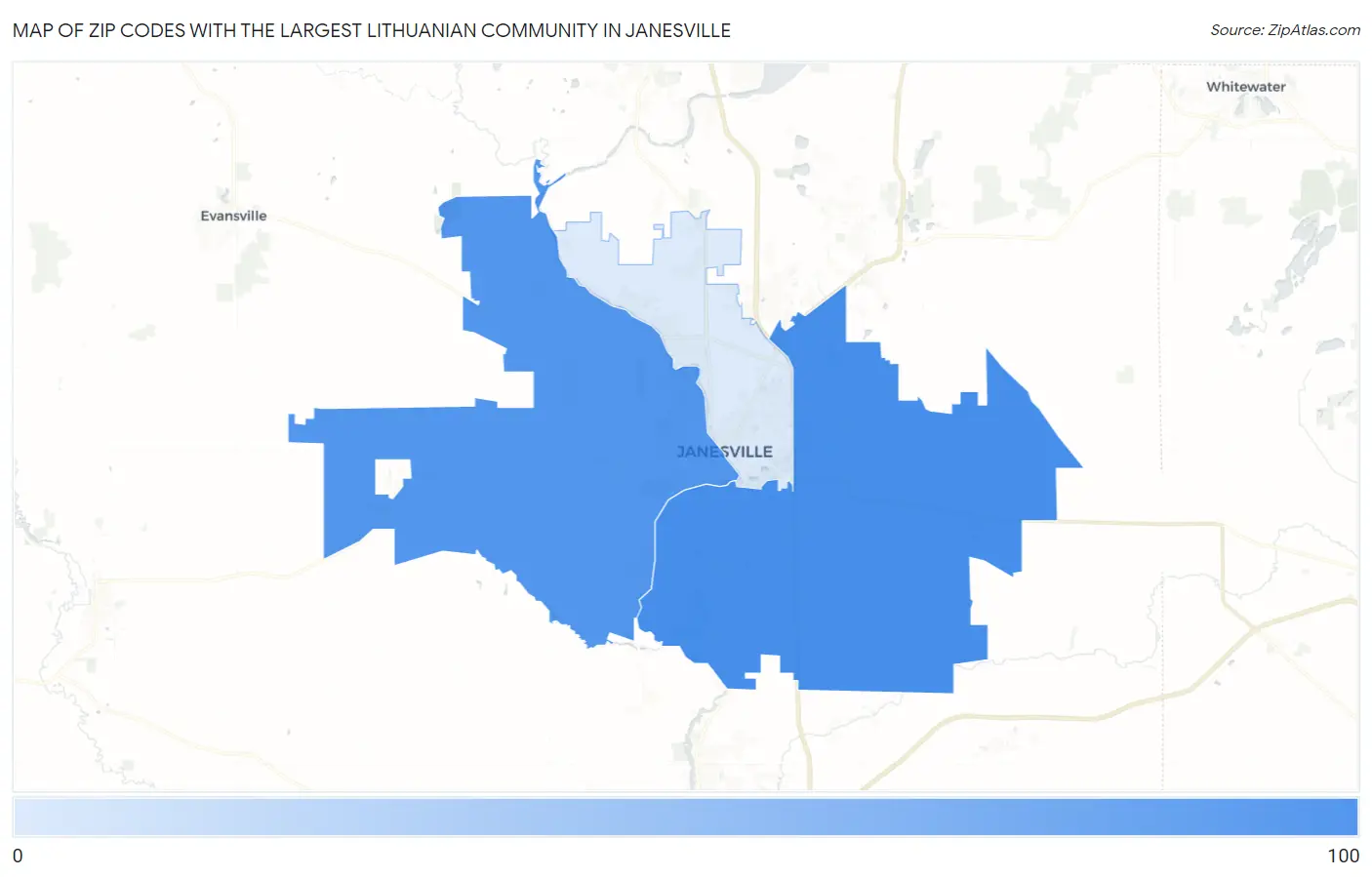 Zip Codes with the Largest Lithuanian Community in Janesville Map