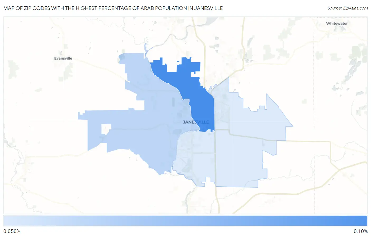 Zip Codes with the Highest Percentage of Arab Population in Janesville Map