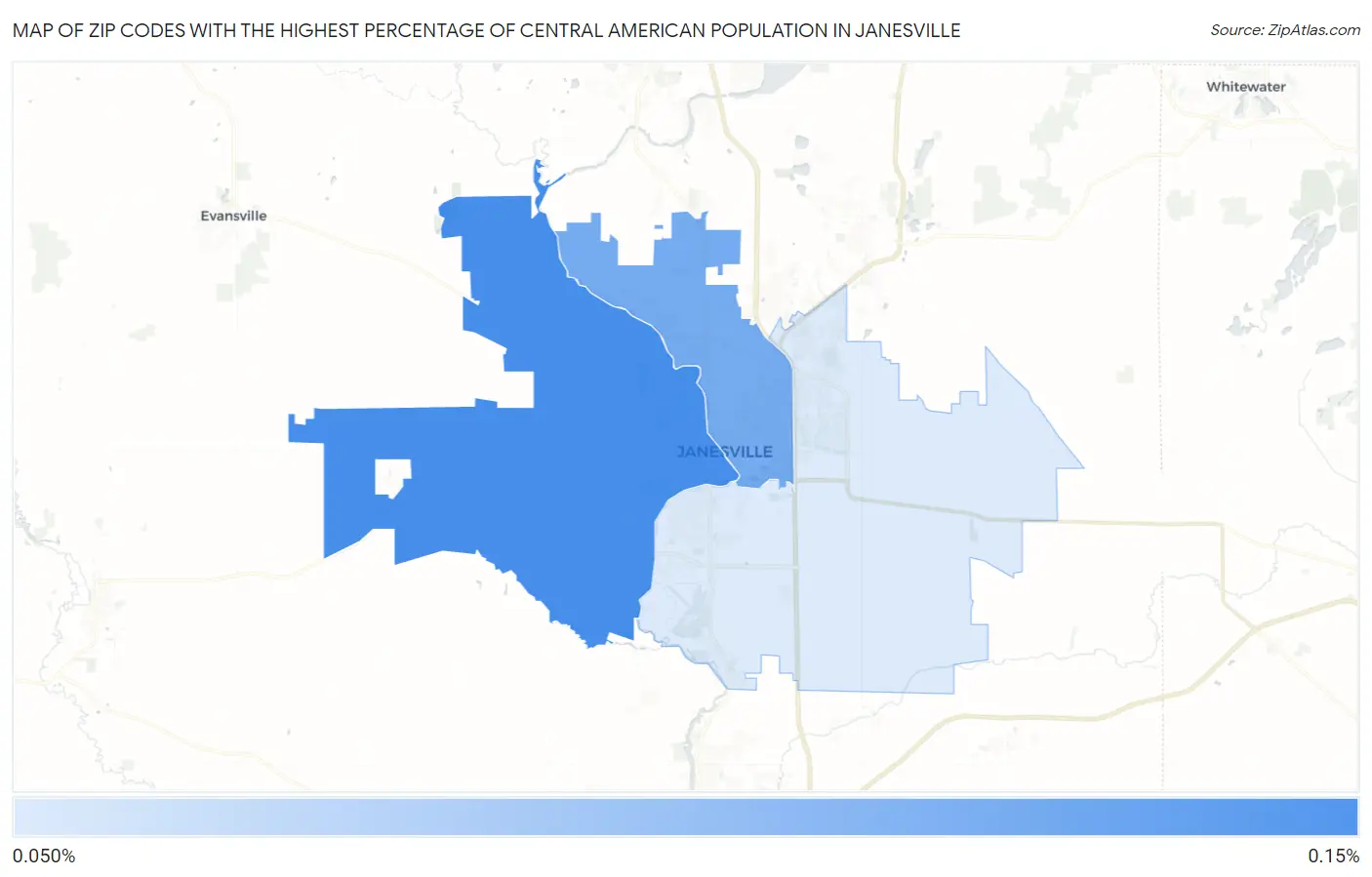 Zip Codes with the Highest Percentage of Central American Population in Janesville Map