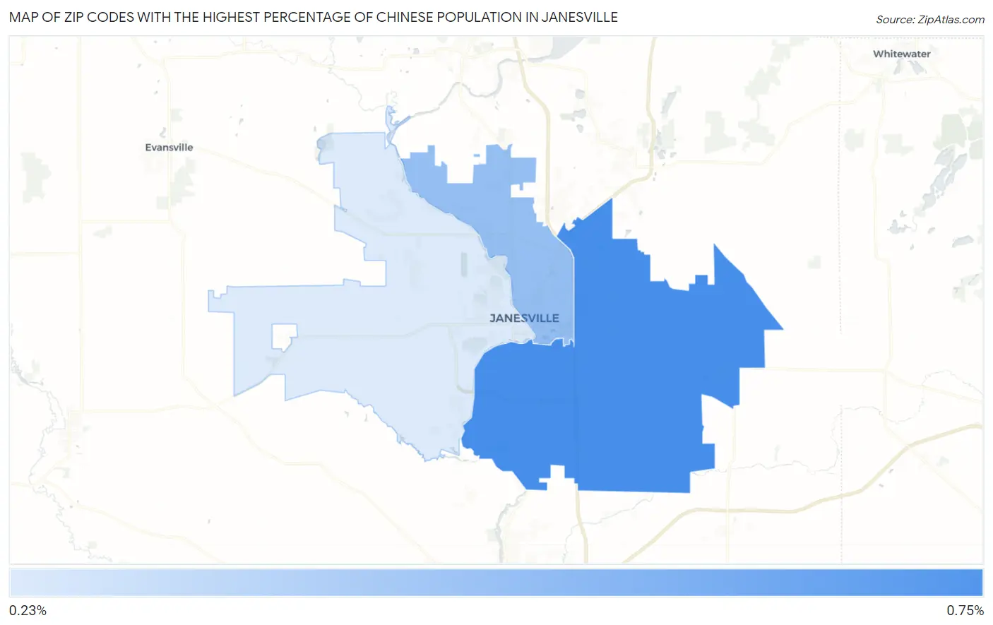 Zip Codes with the Highest Percentage of Chinese Population in Janesville Map