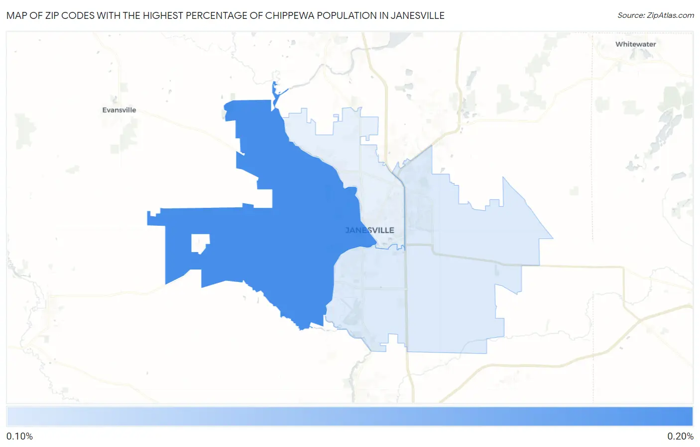 Zip Codes with the Highest Percentage of Chippewa Population in Janesville Map