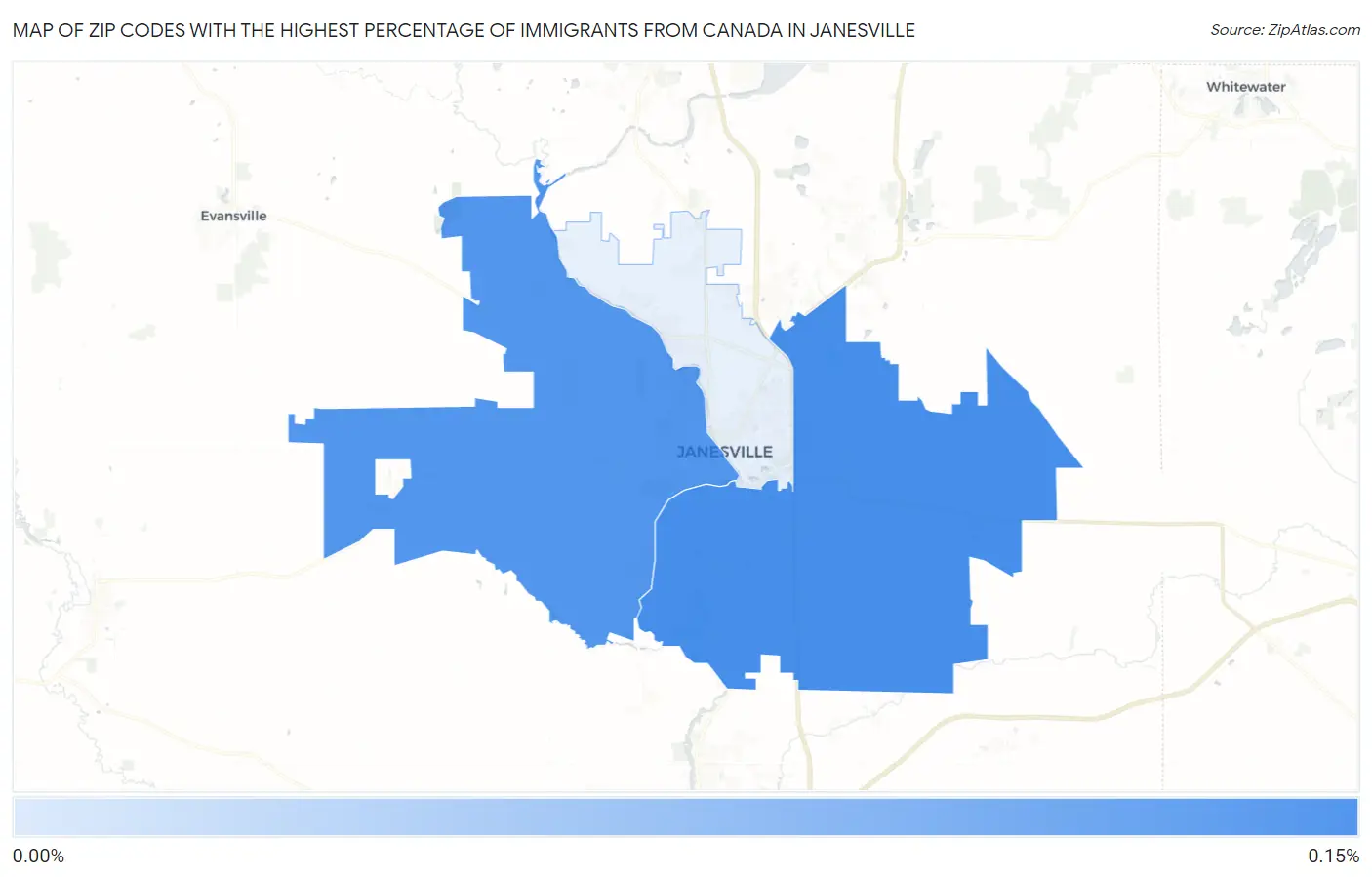 Zip Codes with the Highest Percentage of Immigrants from Canada in Janesville Map