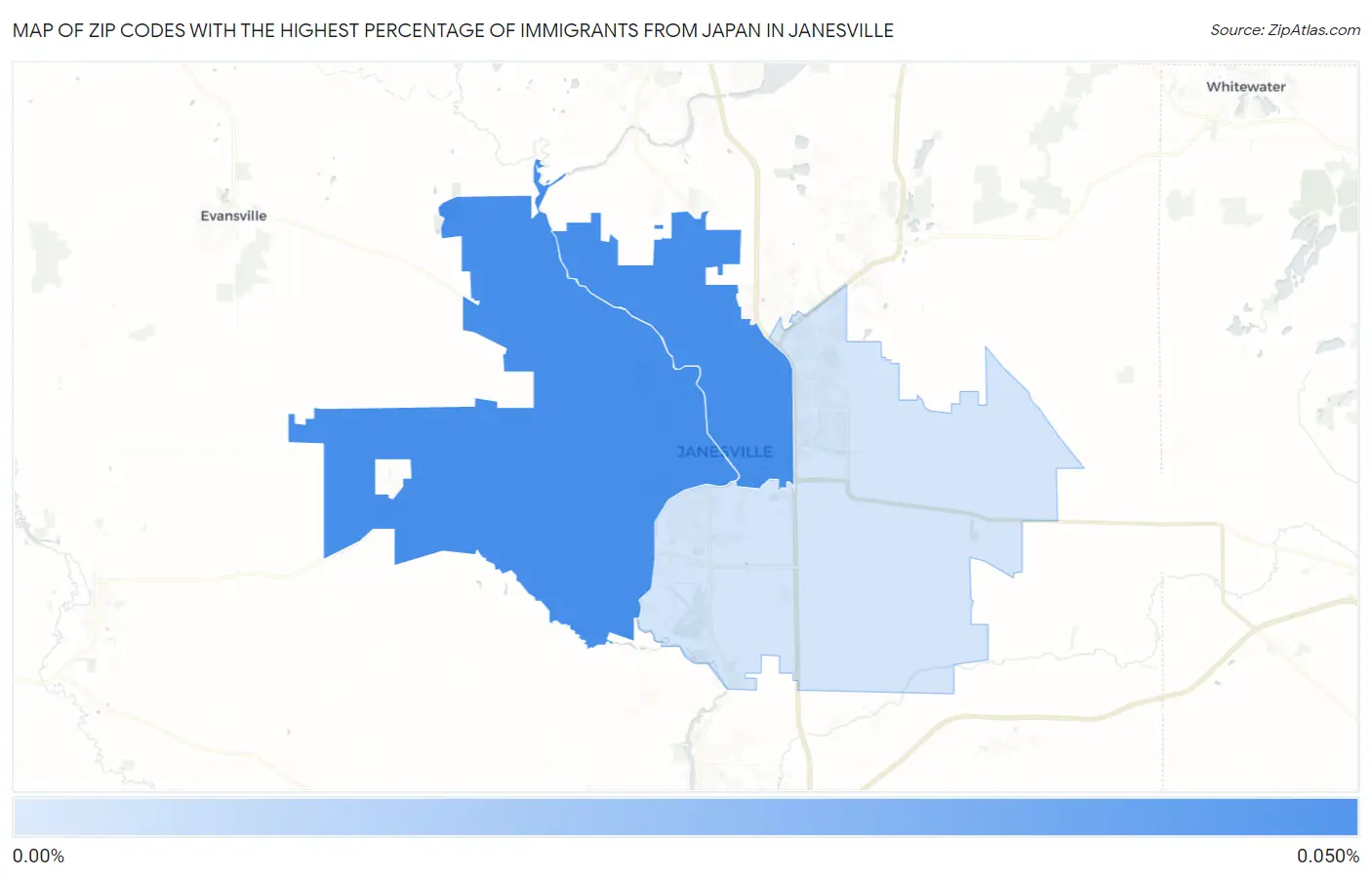 Zip Codes with the Highest Percentage of Immigrants from Japan in Janesville Map