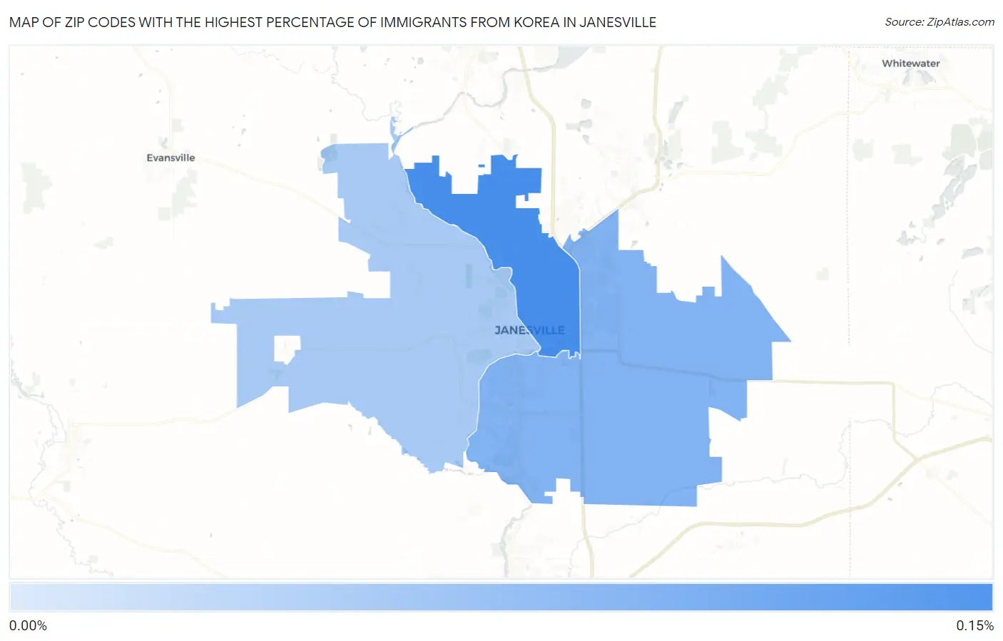 Zip Codes with the Highest Percentage of Immigrants from Korea in Janesville Map
