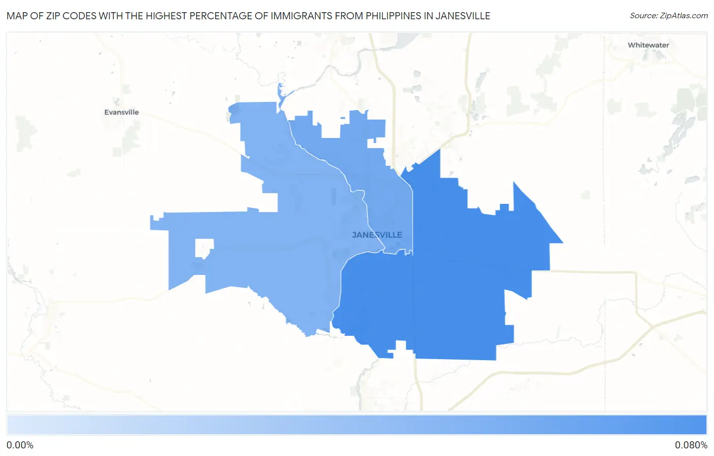 Zip Codes with the Highest Percentage of Immigrants from Philippines in Janesville Map