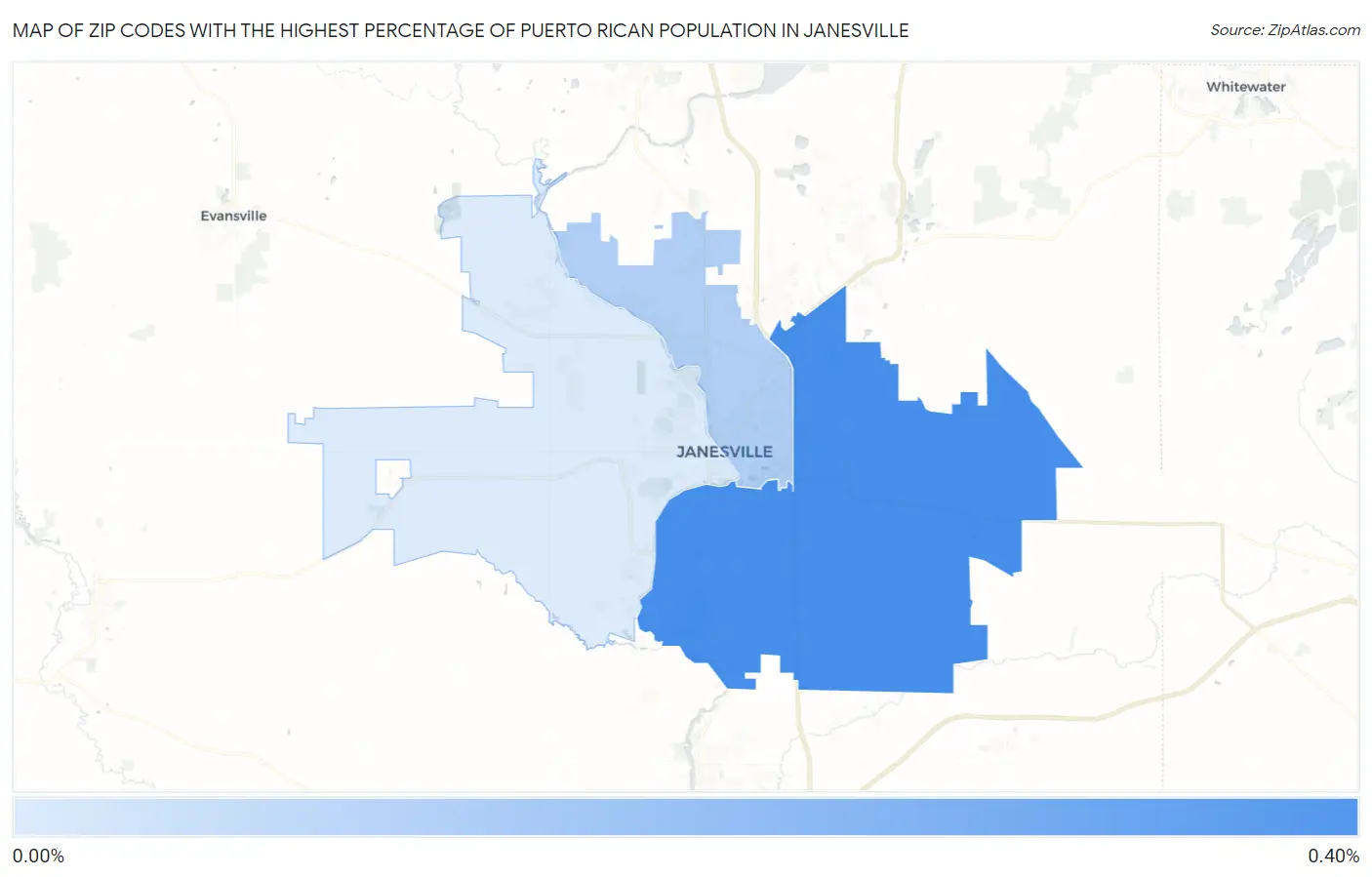 Zip Codes with the Highest Percentage of Puerto Rican Population in Janesville Map