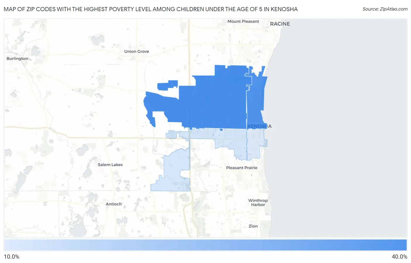 Zip Codes with the Highest Poverty Level Among Children Under the Age of 5 in Kenosha Map