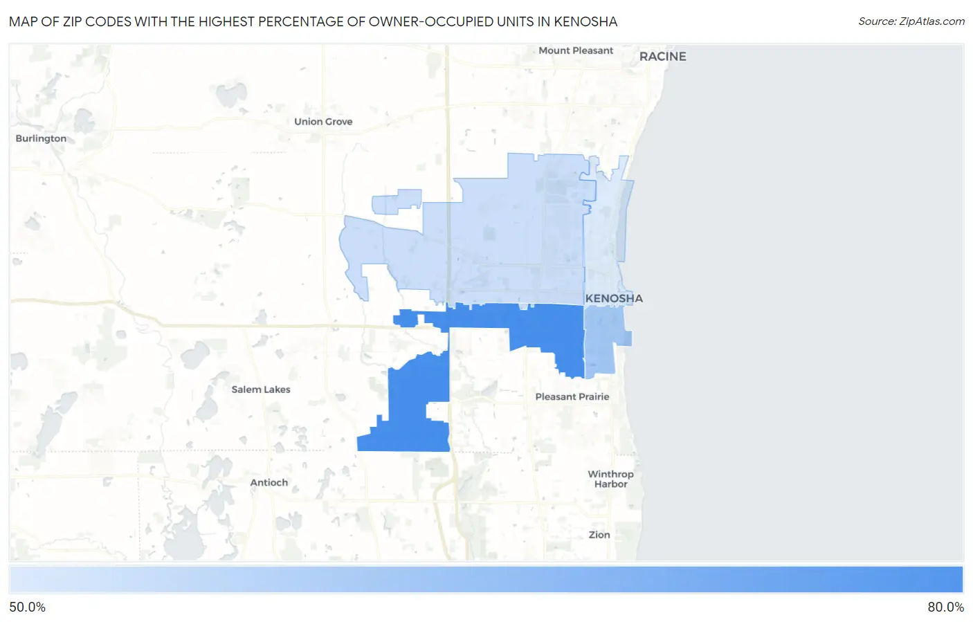 Zip Codes with the Highest Percentage of Owner-Occupied Units in Kenosha Map