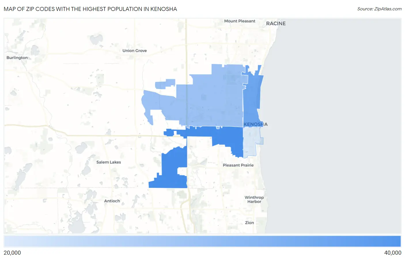 Zip Codes with the Highest Population in Kenosha Map