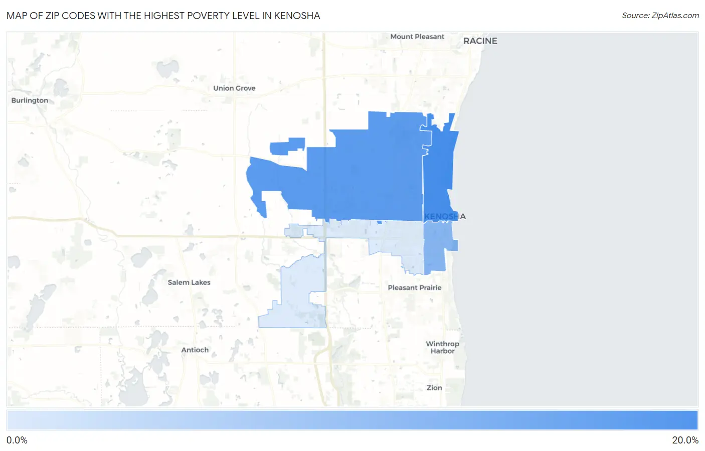 Zip Codes with the Highest Poverty Level in Kenosha Map