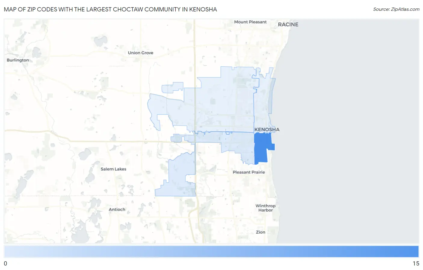 Zip Codes with the Largest Choctaw Community in Kenosha Map