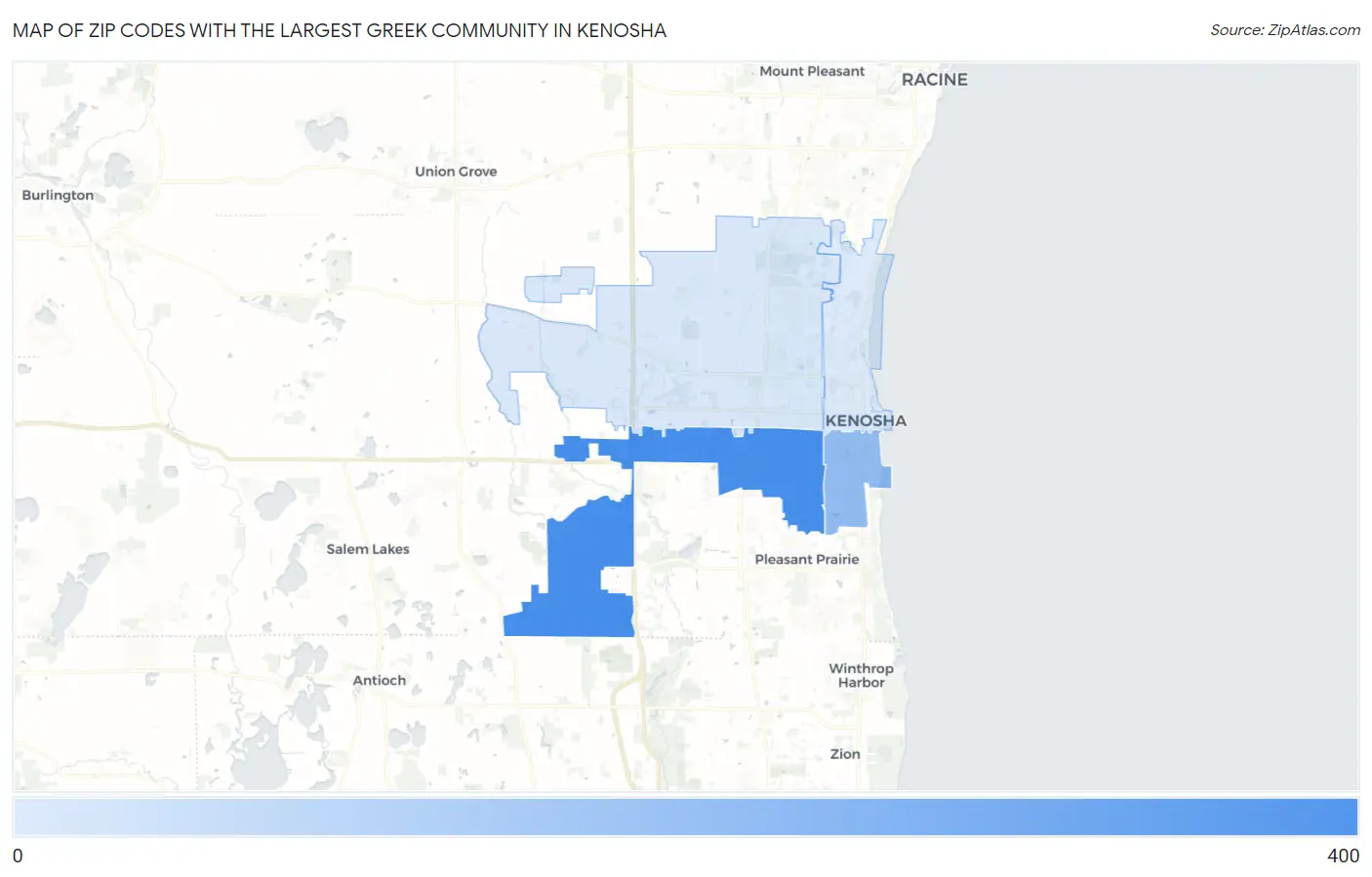 Zip Codes with the Largest Greek Community in Kenosha Map