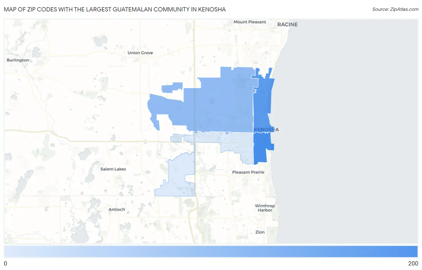 Zip Codes with the Largest Guatemalan Community in Kenosha Map