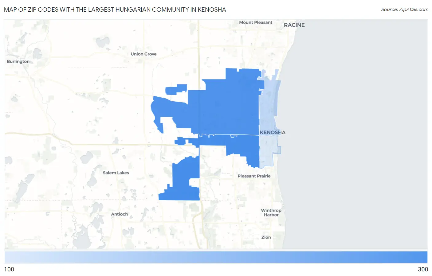 Zip Codes with the Largest Hungarian Community in Kenosha Map