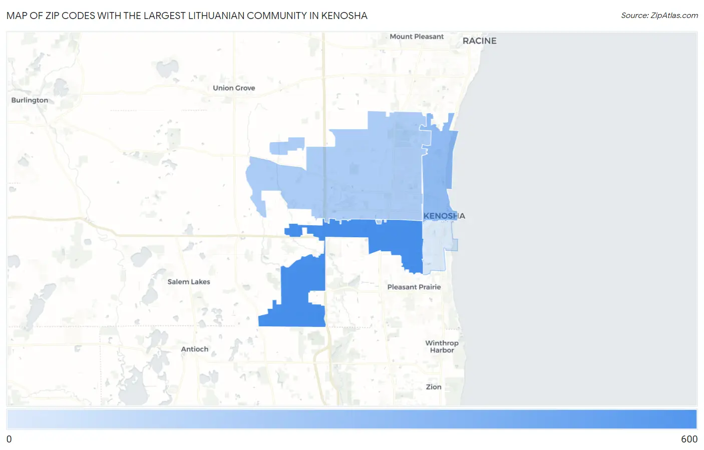 Zip Codes with the Largest Lithuanian Community in Kenosha Map