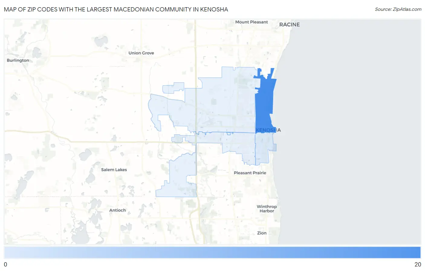 Zip Codes with the Largest Macedonian Community in Kenosha Map