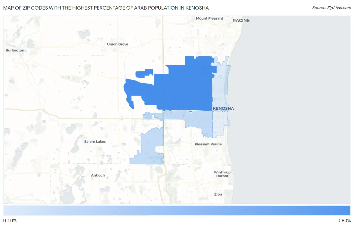 Zip Codes with the Highest Percentage of Arab Population in Kenosha Map