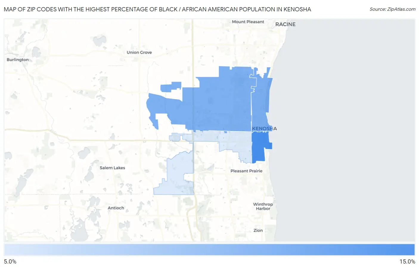 Zip Codes with the Highest Percentage of Black / African American Population in Kenosha Map