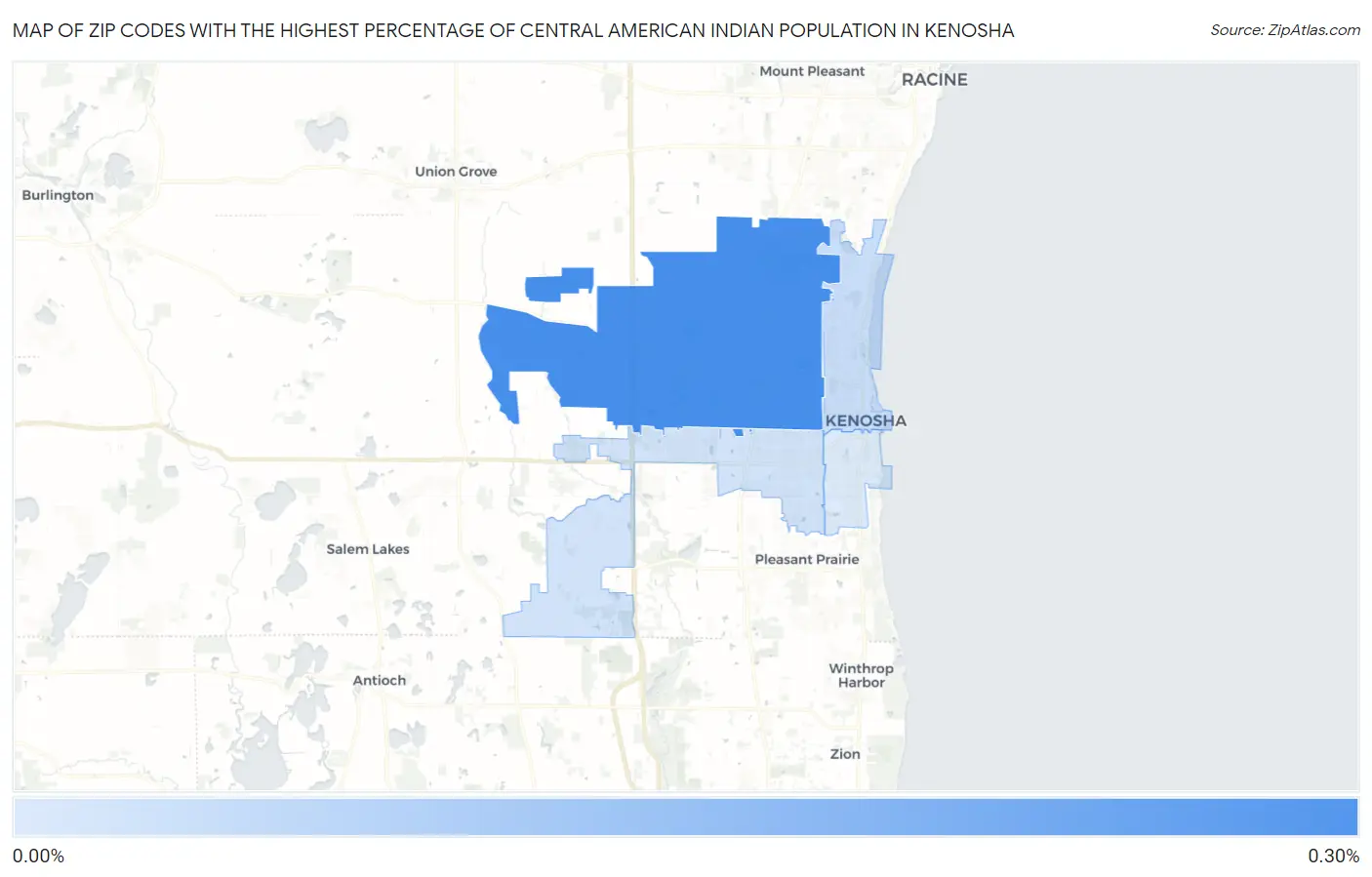 Zip Codes with the Highest Percentage of Central American Indian Population in Kenosha Map