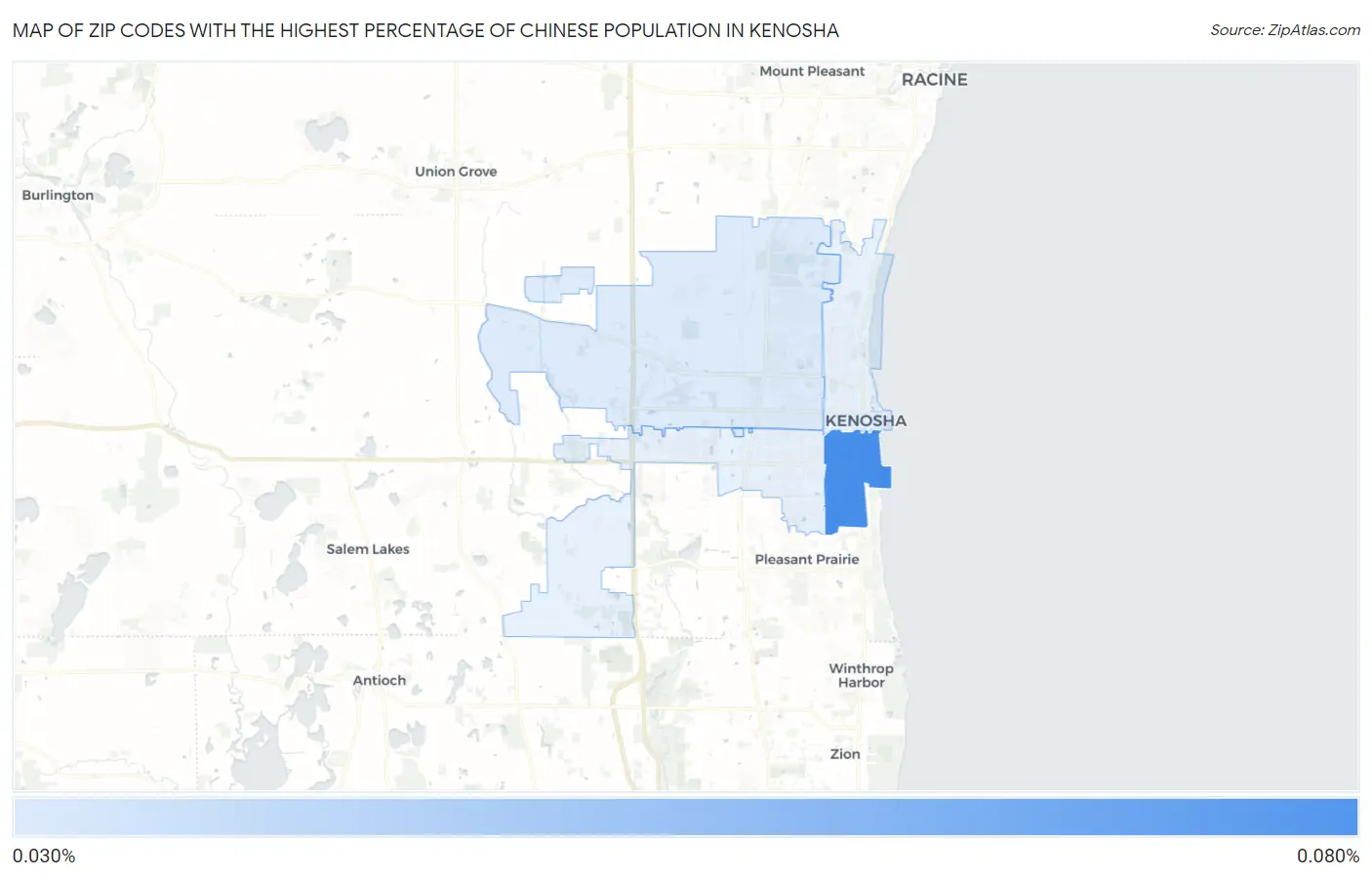 Zip Codes with the Highest Percentage of Chinese Population in Kenosha Map