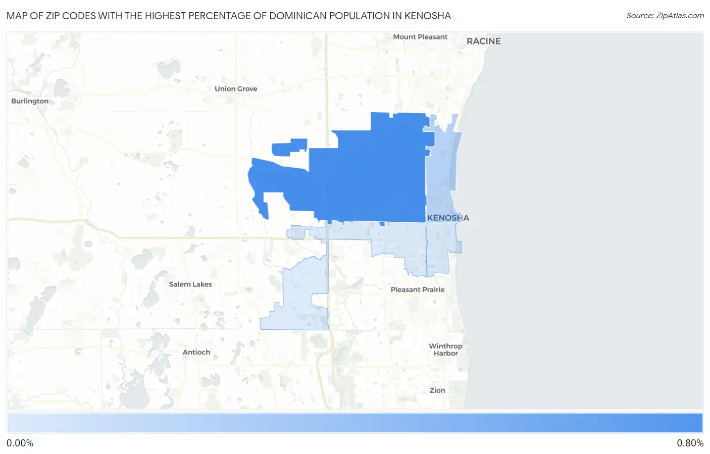 Zip Codes with the Highest Percentage of Dominican Population in Kenosha Map