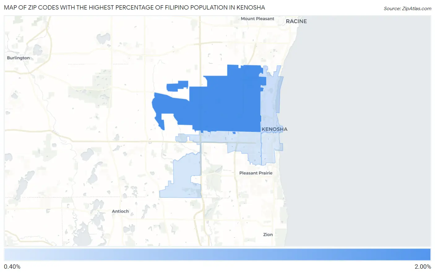 Zip Codes with the Highest Percentage of Filipino Population in Kenosha Map