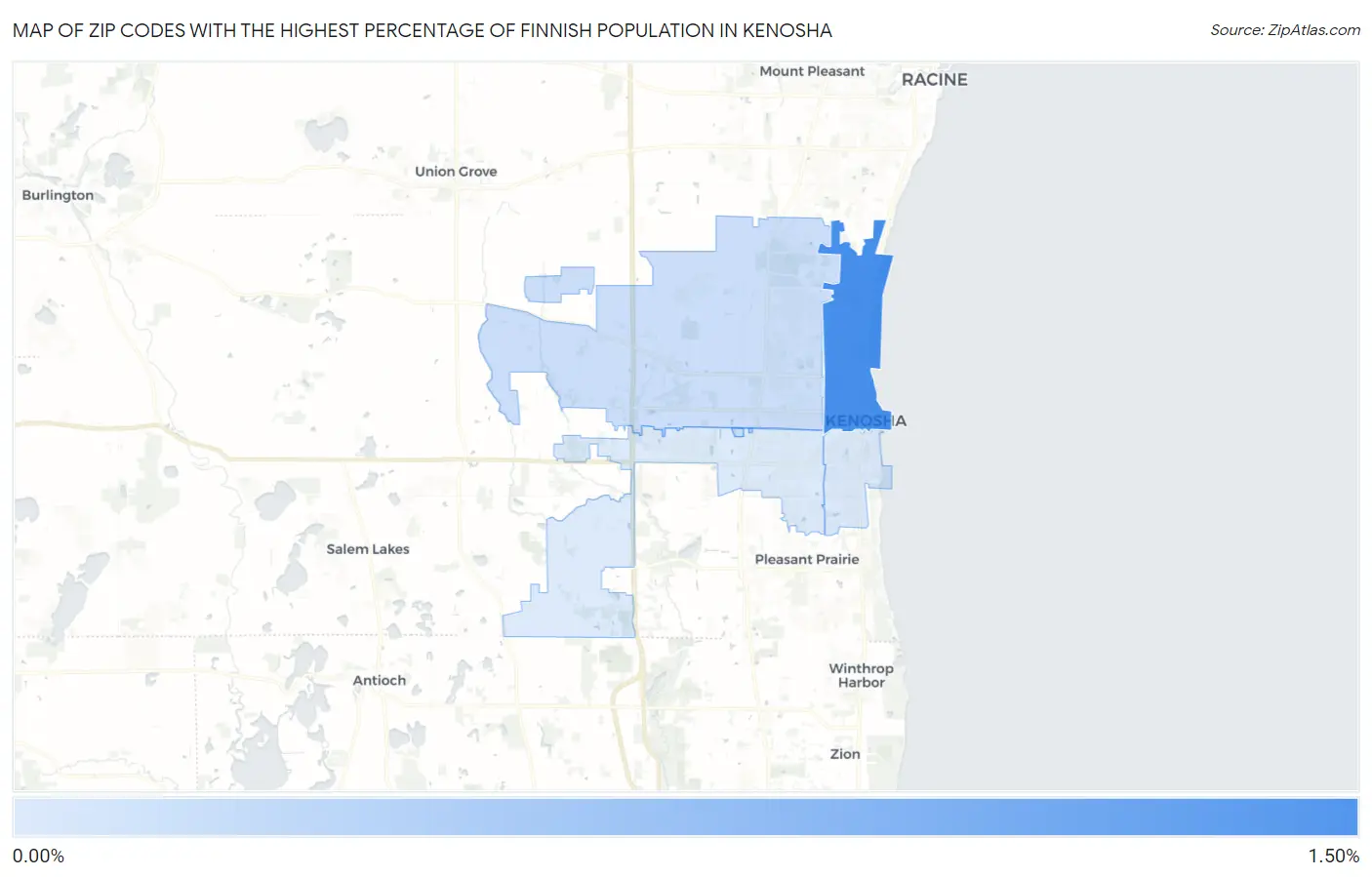 Zip Codes with the Highest Percentage of Finnish Population in Kenosha Map