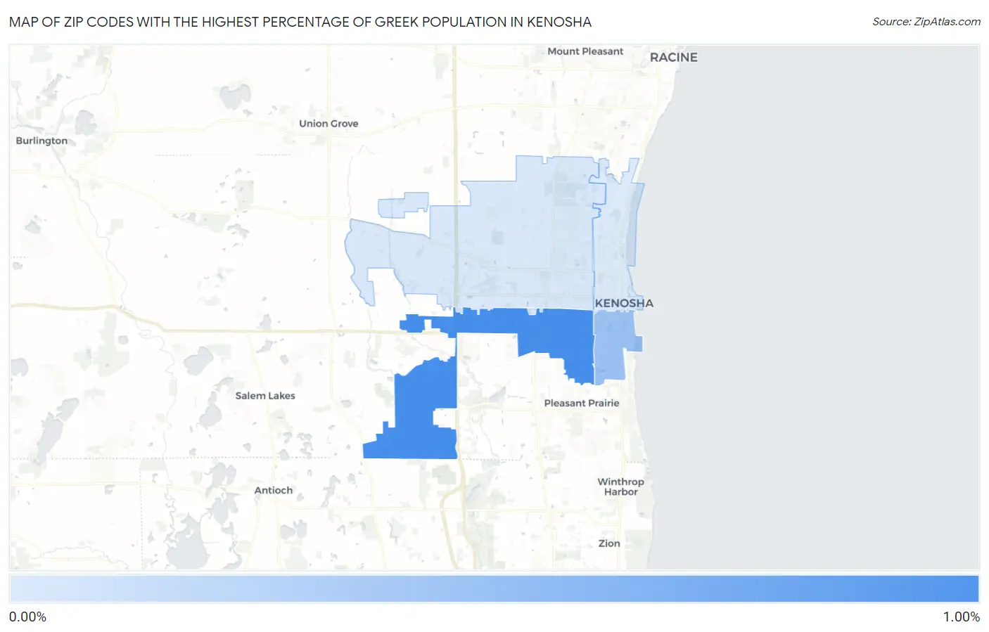 Zip Codes with the Highest Percentage of Greek Population in Kenosha Map