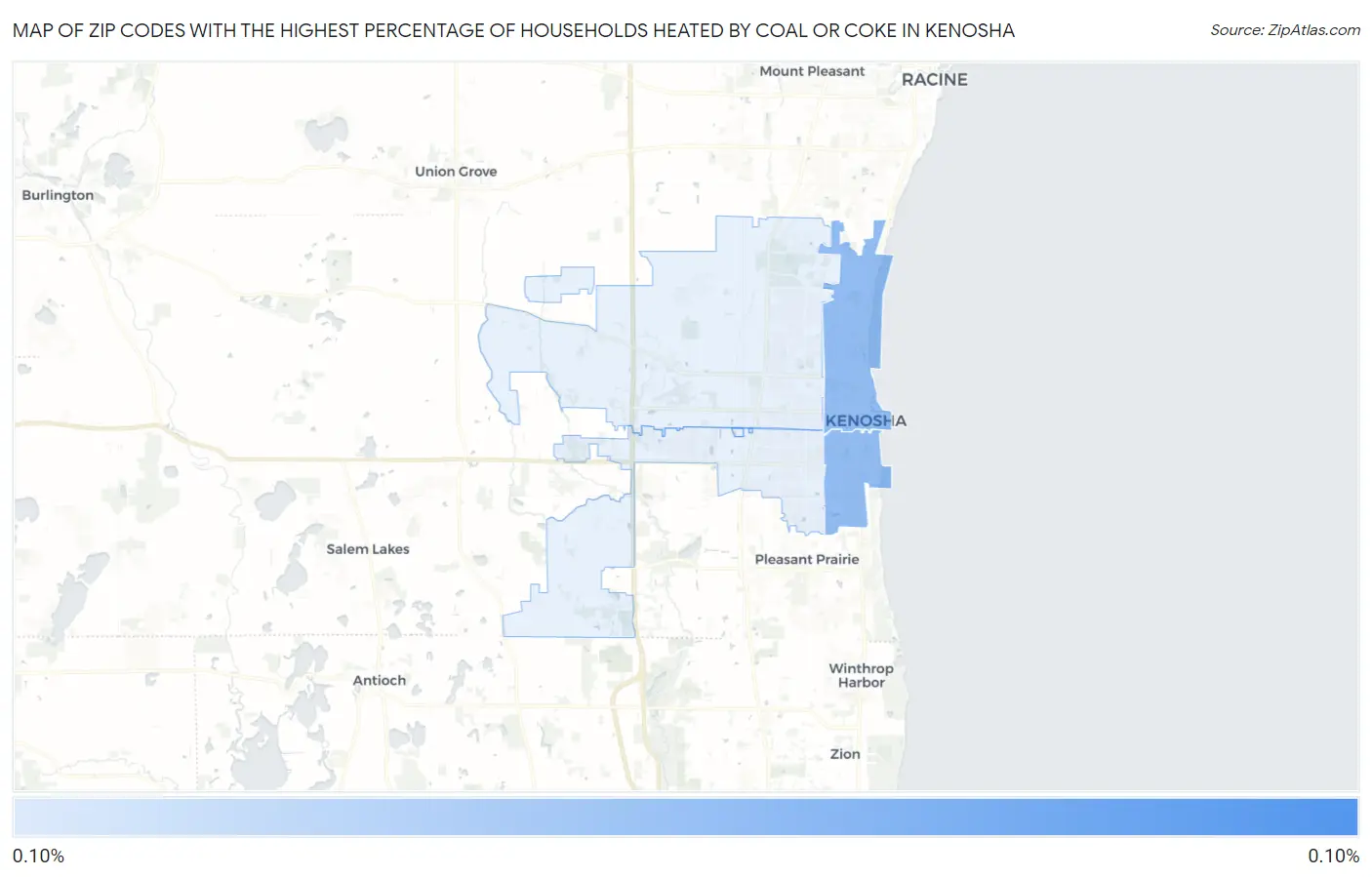 Zip Codes with the Highest Percentage of Households Heated by Coal or Coke in Kenosha Map