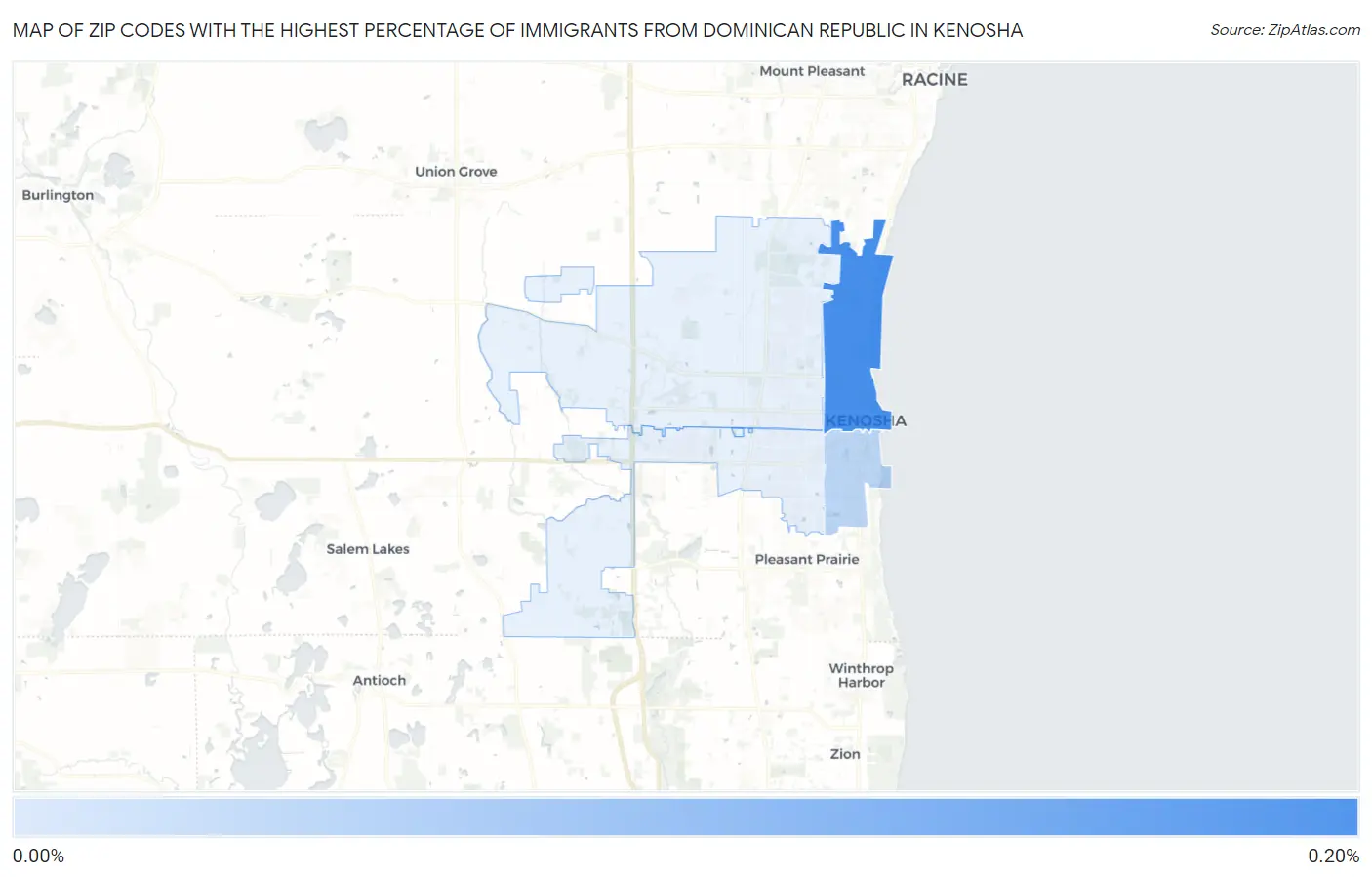 Zip Codes with the Highest Percentage of Immigrants from Dominican Republic in Kenosha Map
