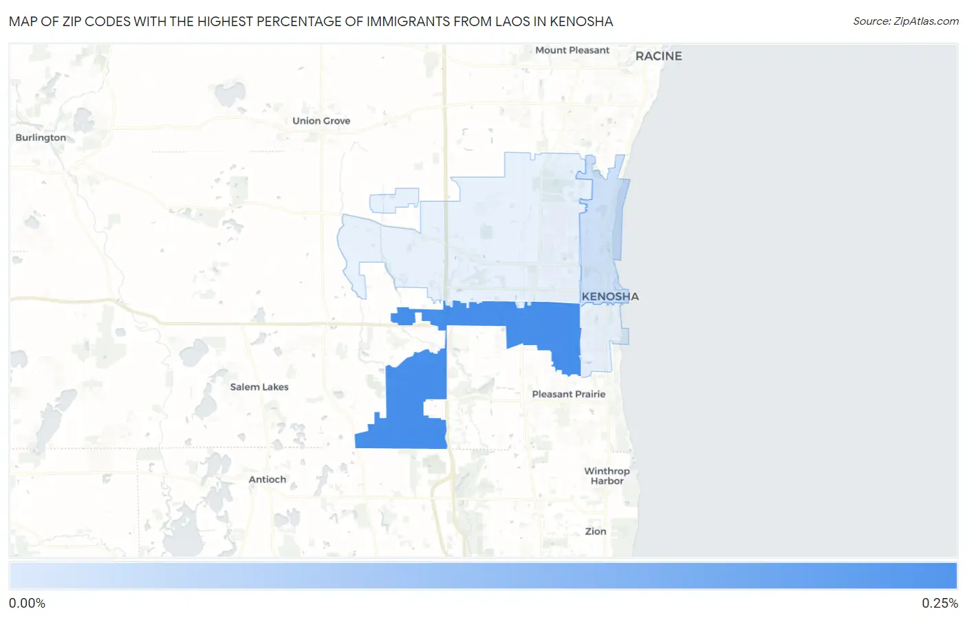 Zip Codes with the Highest Percentage of Immigrants from Laos in Kenosha Map