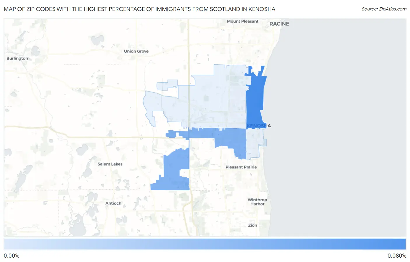 Zip Codes with the Highest Percentage of Immigrants from Scotland in Kenosha Map