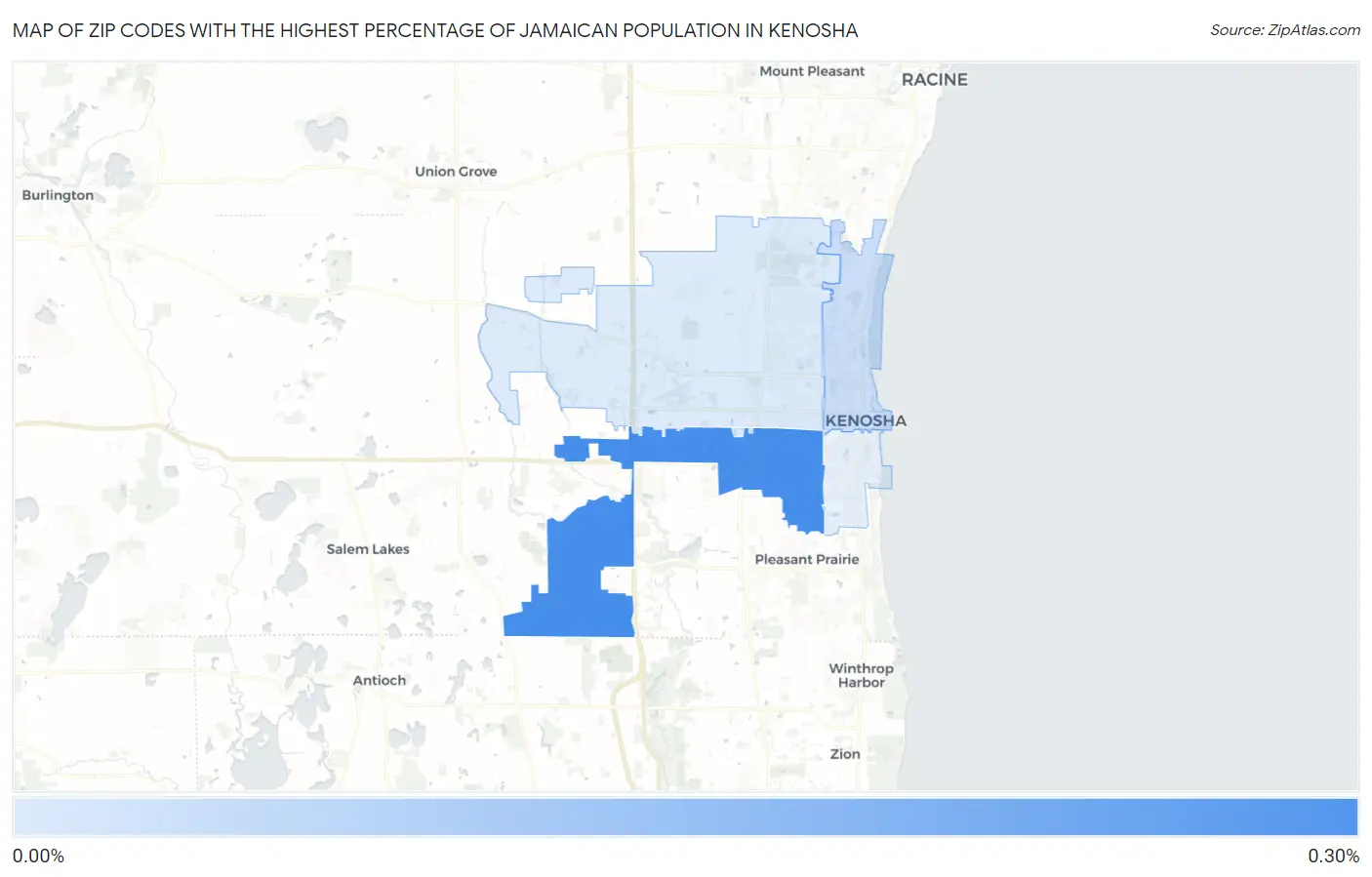 Zip Codes with the Highest Percentage of Jamaican Population in Kenosha Map