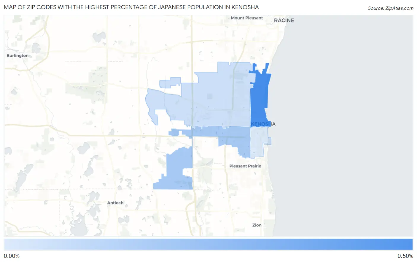 Zip Codes with the Highest Percentage of Japanese Population in Kenosha Map