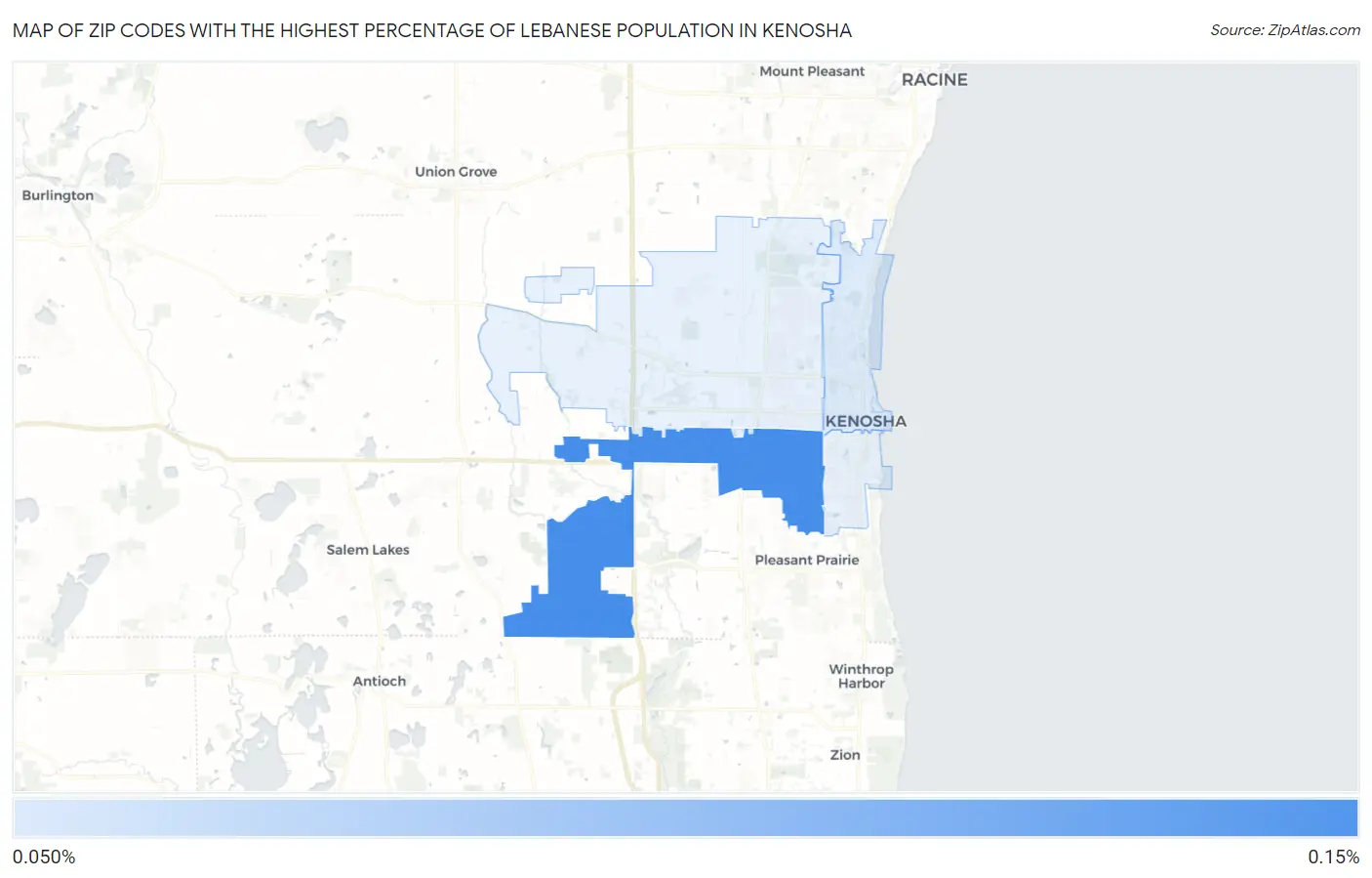Zip Codes with the Highest Percentage of Lebanese Population in Kenosha Map