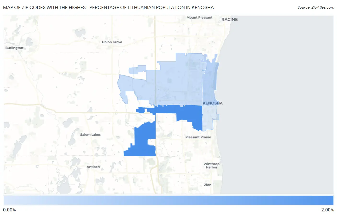 Zip Codes with the Highest Percentage of Lithuanian Population in Kenosha Map
