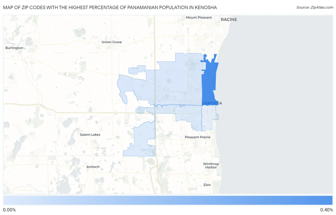 Zip Codes with the Highest Percentage of Panamanian Population in Kenosha Map