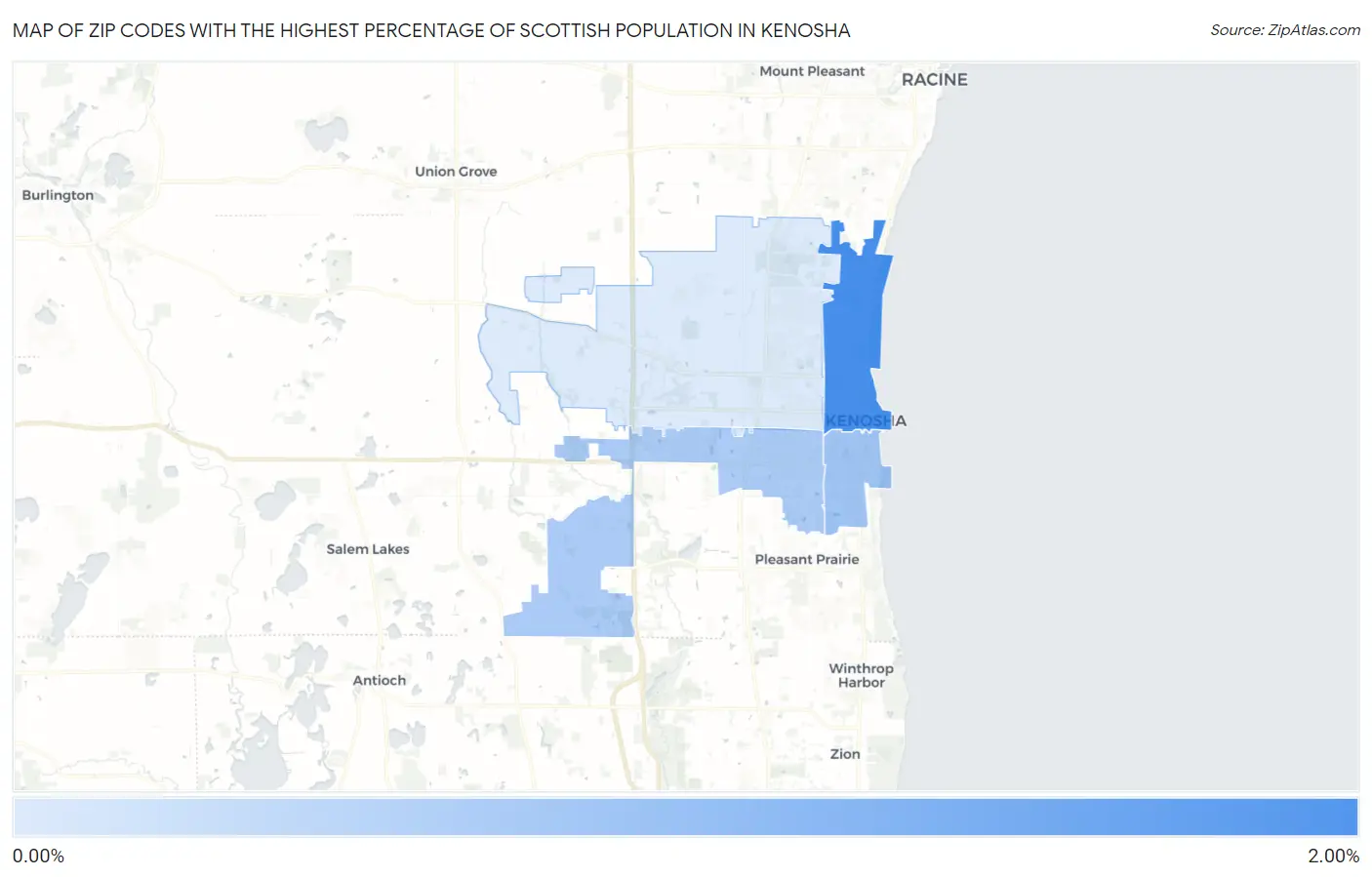 Zip Codes with the Highest Percentage of Scottish Population in Kenosha Map