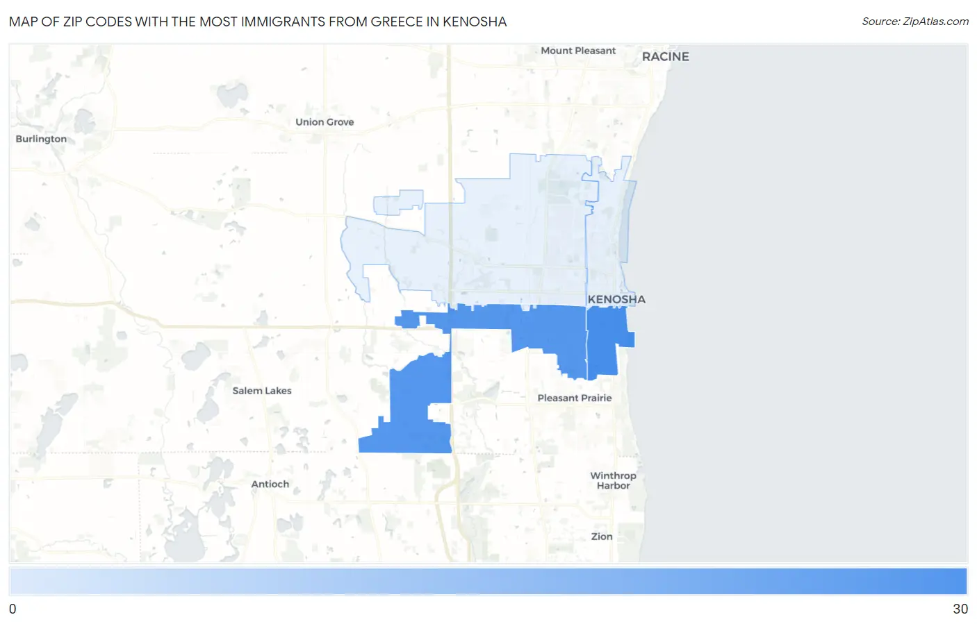 Zip Codes with the Most Immigrants from Greece in Kenosha Map