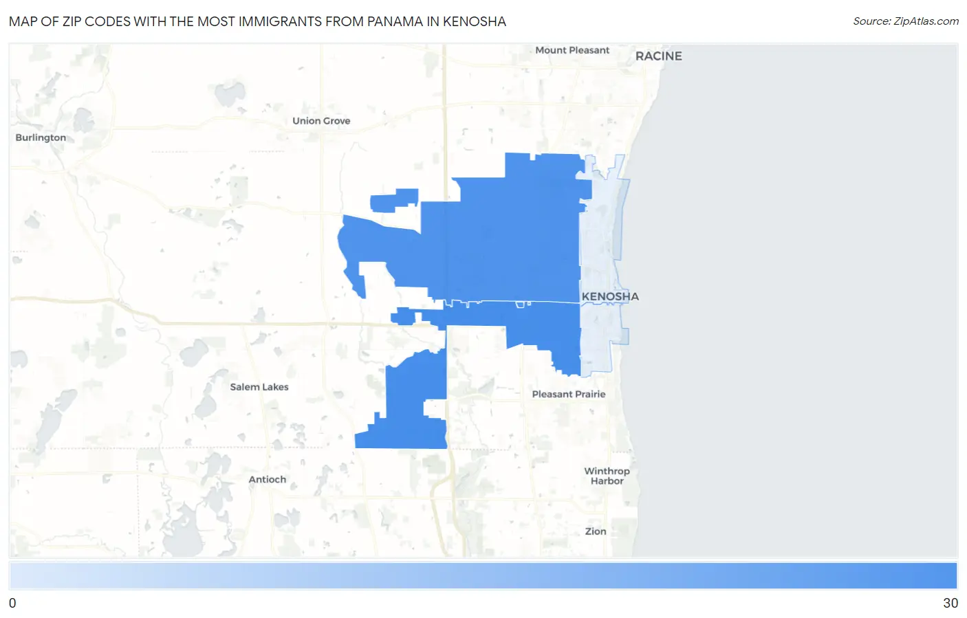 Zip Codes with the Most Immigrants from Panama in Kenosha Map