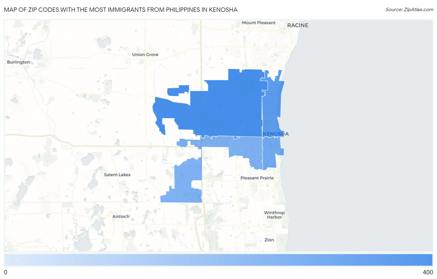 Zip Codes with the Most Immigrants from Philippines in Kenosha Map