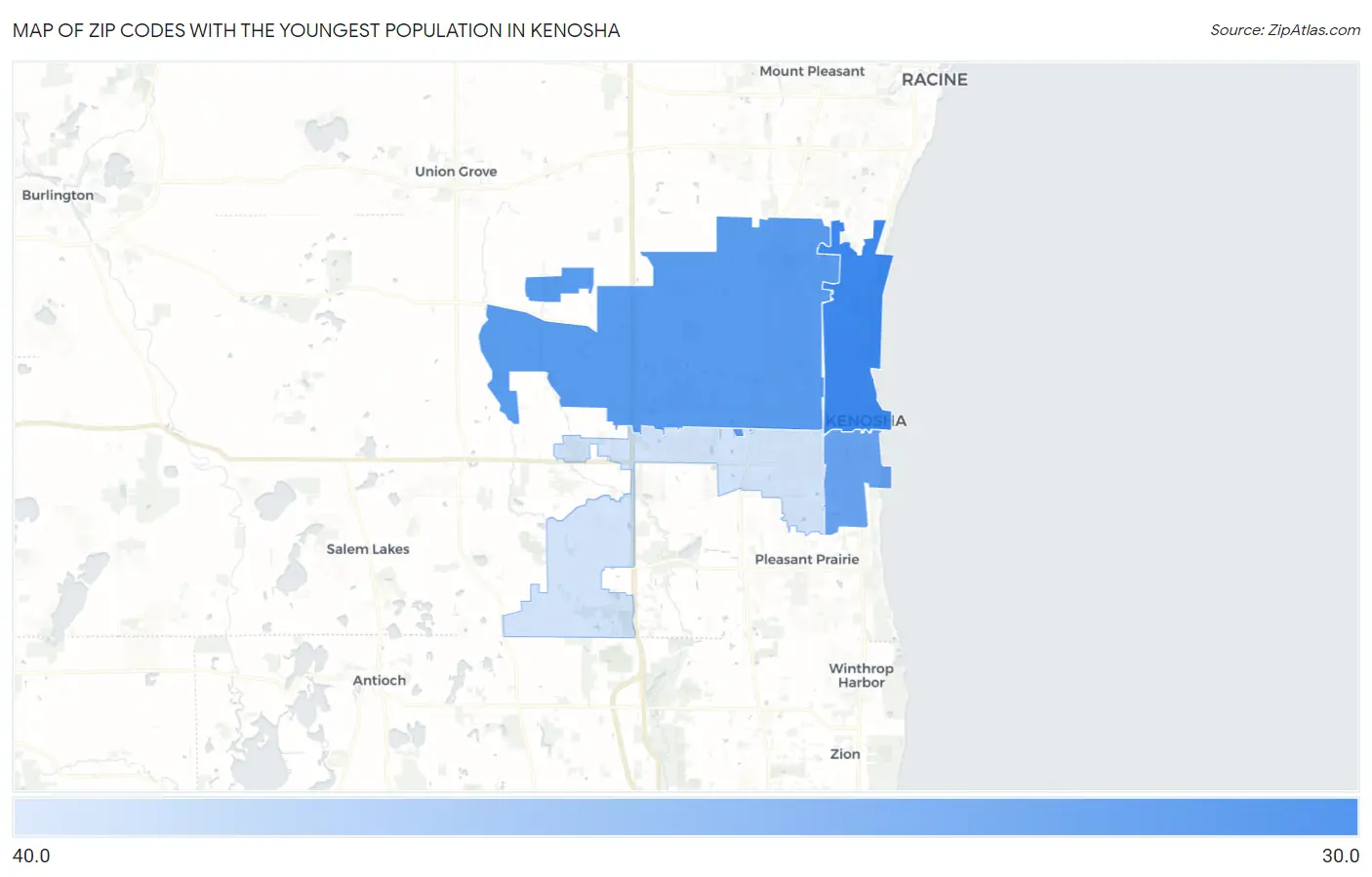 Zip Codes with the Youngest Population in Kenosha Map