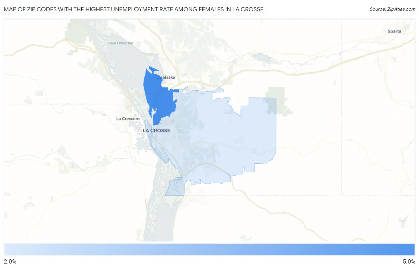 Zip Codes with the Highest Unemployment Rate Among Females in La Crosse Map